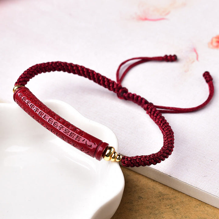 Buddha Stones Handmade Cinnabar Om Mani Padme Hum Heart Sutra Blessing Braided Bracelet - image 8