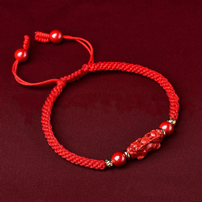 Buddha Stones Handcrafted Pixiu Cinnabar Ruyi Stick Wealth Luck Braided Bracelet - image 2