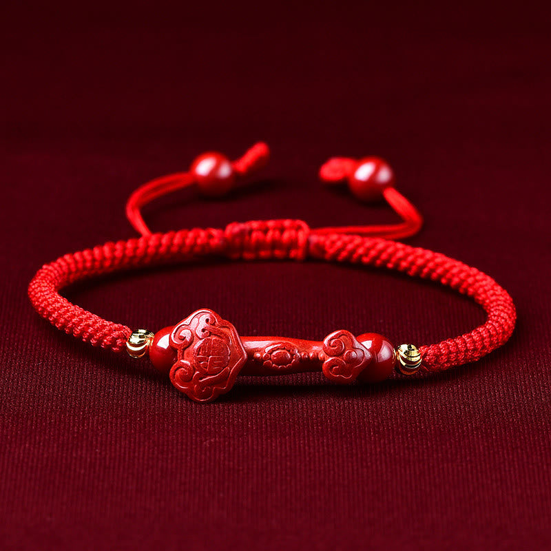 Buddha Stones Handcrafted Pixiu Cinnabar Ruyi Stick Wealth Luck Braided Bracelet - Cinnabar Ruyi Stick(Wrist Circumference: 14-19cm) - image 8