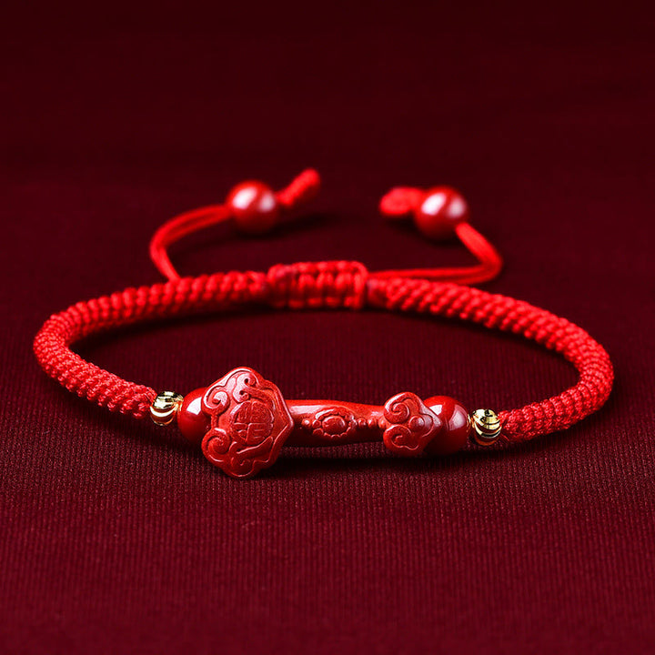 Buddha Stones Handcrafted Pixiu Cinnabar Ruyi Stick Wealth Luck Braided Bracelet - Cinnabar Ruyi Stick(Wrist Circumference: 14-19cm) - image 8