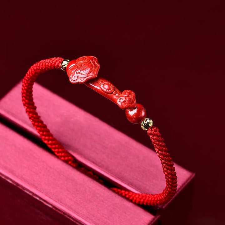 Buddha Stones Handcrafted Pixiu Cinnabar Ruyi Stick Wealth Luck Braided Bracelet - image 9