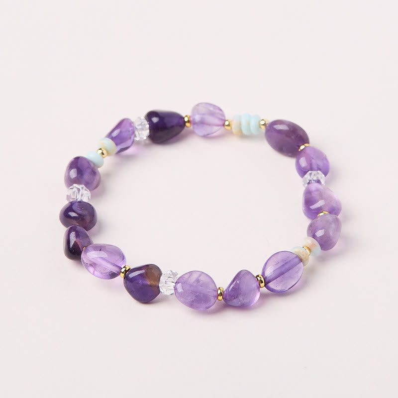 Buddha Stones Natural Irregular Amethyst Shoushan Stone White Crystal Healing Bracelet - image 3