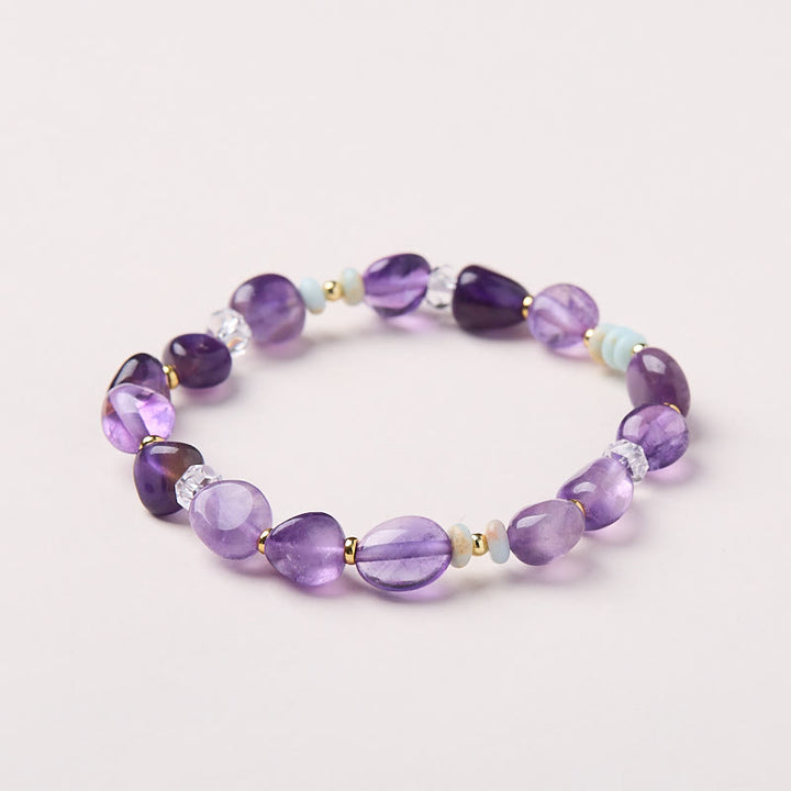 Buddha Stones Natural Irregular Amethyst Shoushan Stone White Crystal Healing Bracelet - Amethyst(Wrist Circumference 14-16cm) - image 1