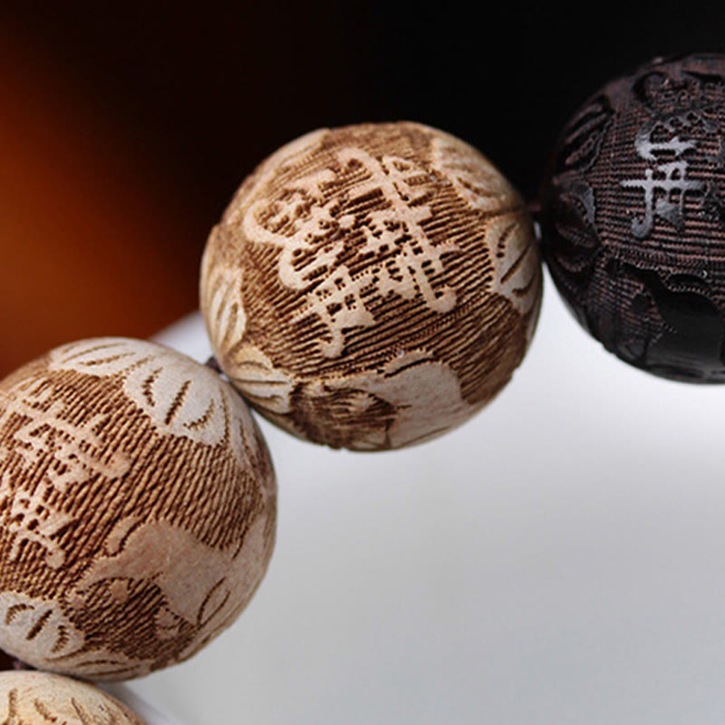 Buddha Stones Ebony Wood Camphor Wood Yin Yang Ox Engraved Peace Bracelet - image 11