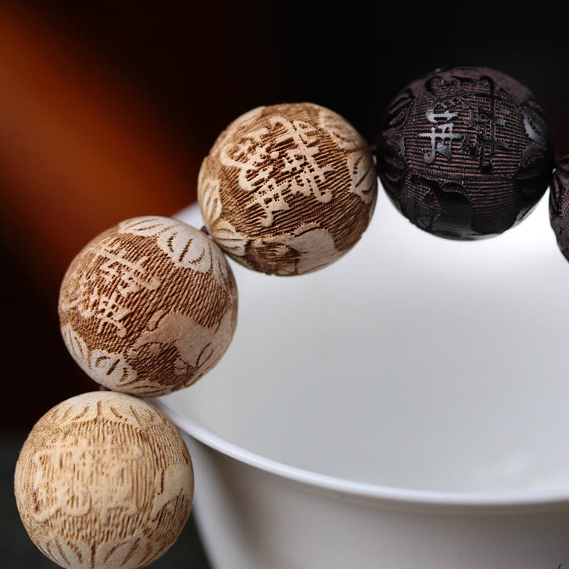 Buddha Stones Ebony Wood Camphor Wood Yin Yang Ox Engraved Peace Bracelet - image 10