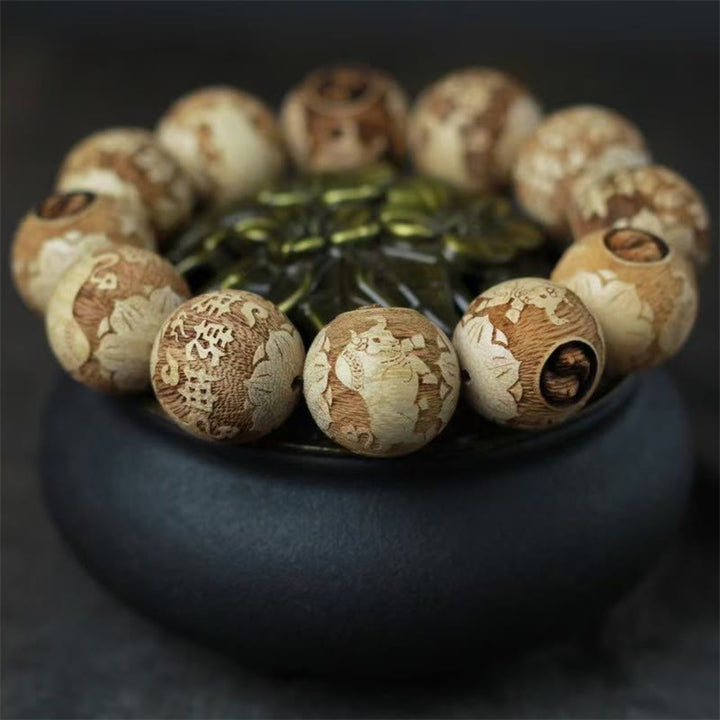 Buddha Stones Camphor Wood Yin Yang Ox Engraved Clarity Bracelet - image 4
