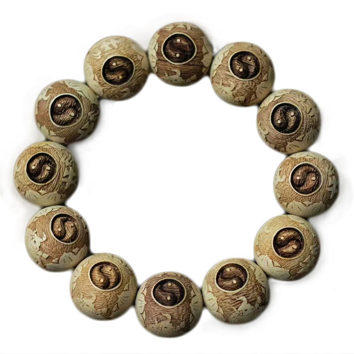 Buddha Stones Camphor Wood Yin Yang Ox Engraved Clarity Bracelet - image 11