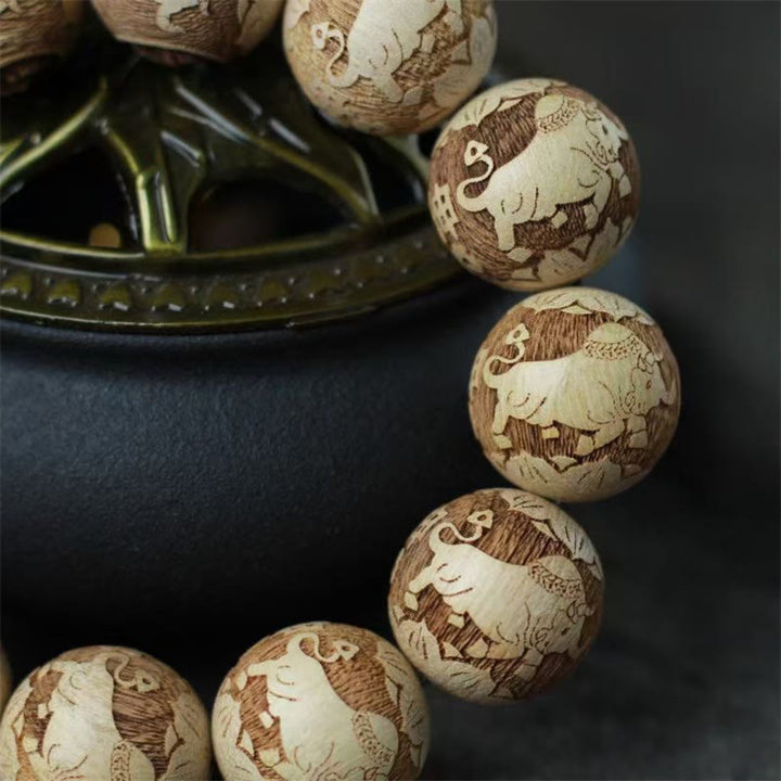Buddha Stones Camphor Wood Yin Yang Ox Engraved Clarity Bracelet - image 9