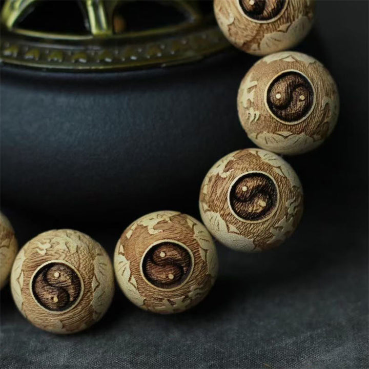 Buddha Stones Camphor Wood Yin Yang Ox Engraved Clarity Bracelet - image 10