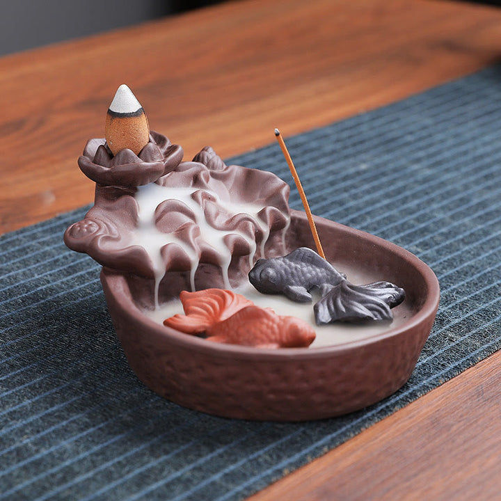Buddha Stones Koi Fish Ox Purple Clay Ceramic Incense Stick Holder Healing Incense Burner Decoration - image 8