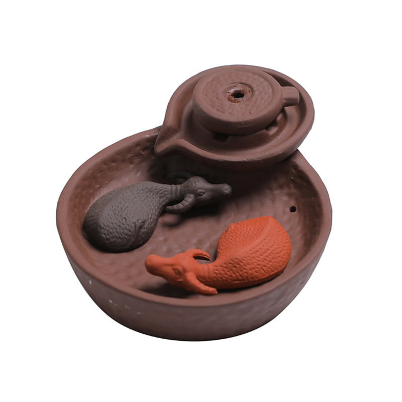 Buddha Stones Koi Fish Ox Purple Clay Ceramic Incense Stick Holder Healing Incense Burner Decoration - image 6
