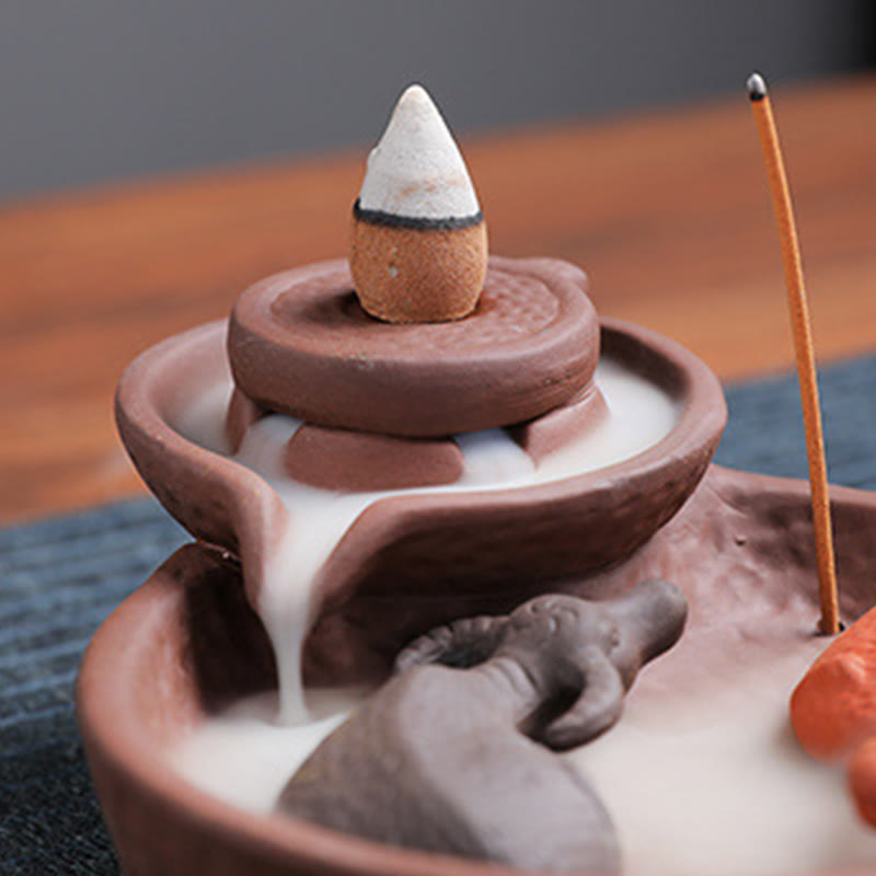 Buddha Stones Koi Fish Ox Purple Clay Ceramic Incense Stick Holder Healing Incense Burner Decoration - image 4