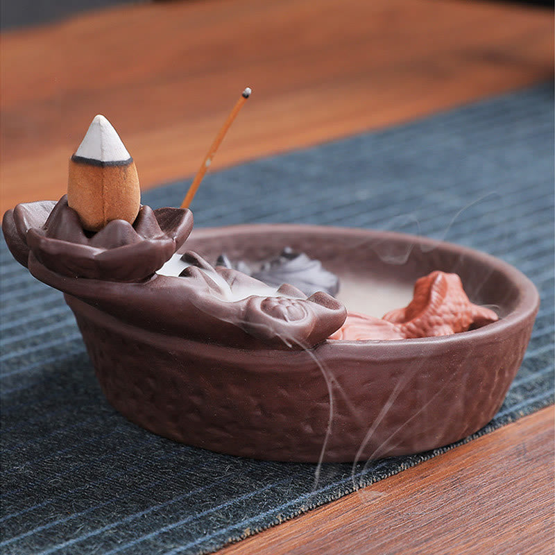 Buddha Stones Koi Fish Ox Purple Clay Ceramic Incense Stick Holder Healing Incense Burner Decoration - image 11