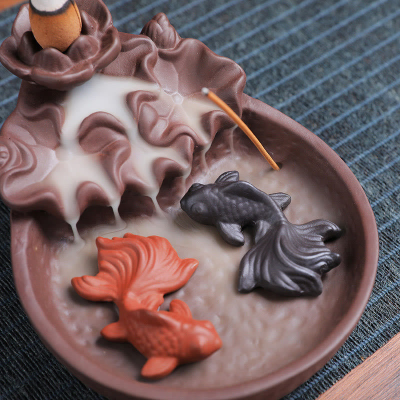 Buddha Stones Koi Fish Ox Purple Clay Ceramic Incense Stick Holder Healing Incense Burner Decoration - image 12