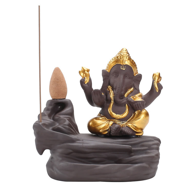 Buddha Stones Ganesh Elephant Purple Clay Backflow Smoke Fountain Protection Stick Incense Burner - image 5