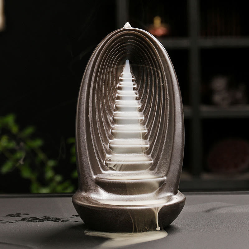 Buddha Stones Stairs Mountains Water Buddha Hand Ceramic Backflow Smoke Fountain Meditation Incense Burner Decoration - Stairs 9.7*8.1*16.8cm - image 1