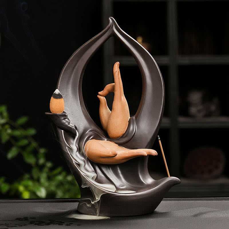 Buddha Stones Stairs Mountains Water Buddha Hand Ceramic Backflow Smoke Fountain Meditation Incense Burner Decoration - Buddha Hand 13.5*6.9*20.8cm - image 6