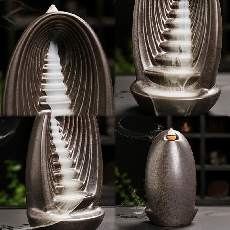 Buddha Stones Stairs Mountains Water Buddha Hand Ceramic Backflow Smoke Fountain Meditation Incense Burner Decoration - image 2