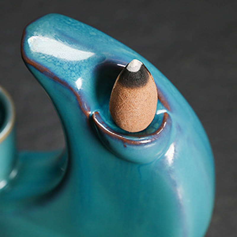 Buddha Stones Blue Crescent Moon Ceramic Backflow Smoke Fountain Meditation Candlestick Incense Burner Decoration - image 10