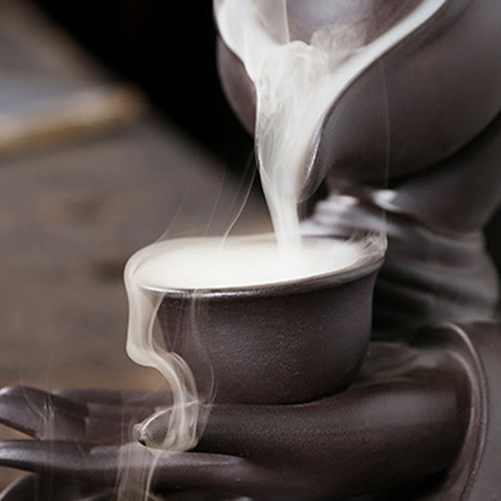 Buddha Stones Buddha Hand Holding Teapot Cup Ceramic Backflow Smoke Fountain Healing Incense Burner Decoration - image 7