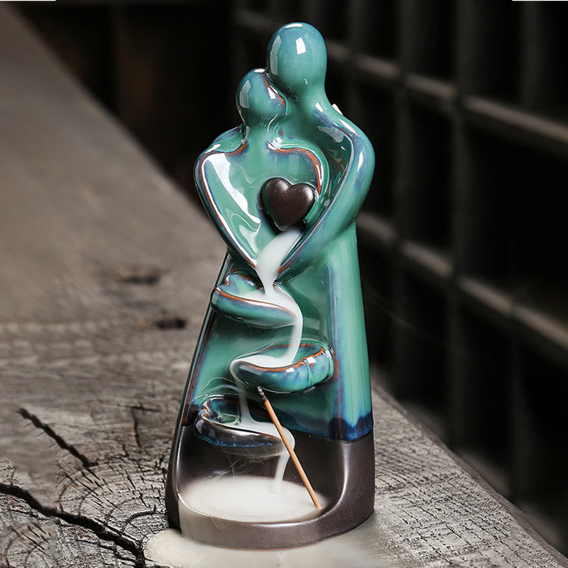 Buddha Stones Lovers Couple Embrace Love Ceramic Backflow Smoke Fountain Healing Incense Burner Decoration - image 3