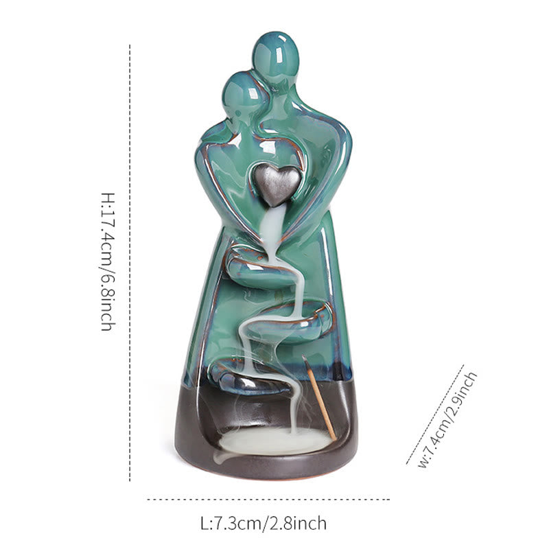 Buddha Stones Lovers Couple Embrace Love Ceramic Backflow Smoke Fountain Healing Incense Burner Decoration - image 12