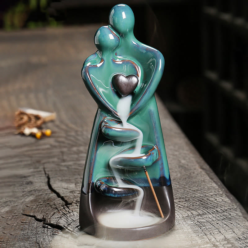 Buddha Stones Lovers Couple Embrace Love Ceramic Backflow Smoke Fountain Healing Incense Burner Decoration - image 5