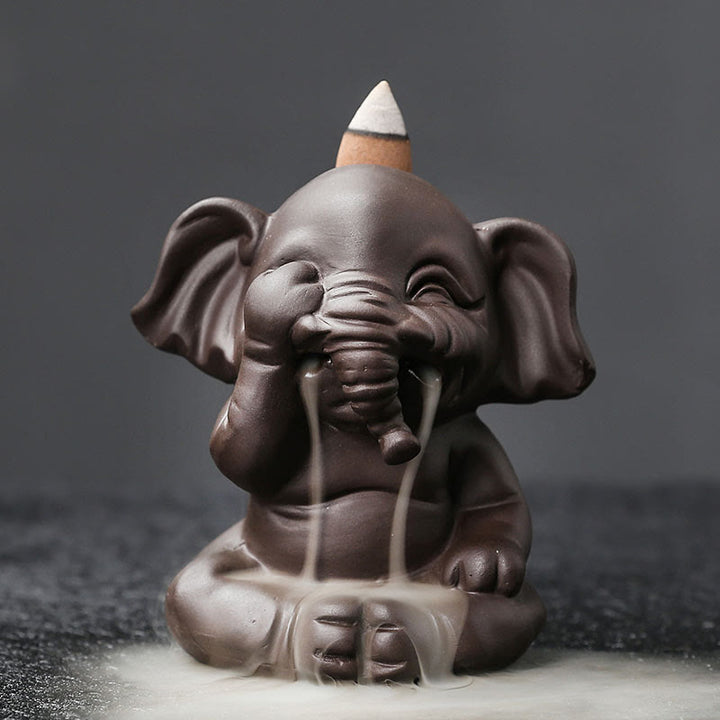Buddha Stones Cute Elephant Purple Clay Backflow Smoke Fountain Peace Healing Incense Burner Decoration - Don't Look 6.6*8.5*9.3cm - image 8