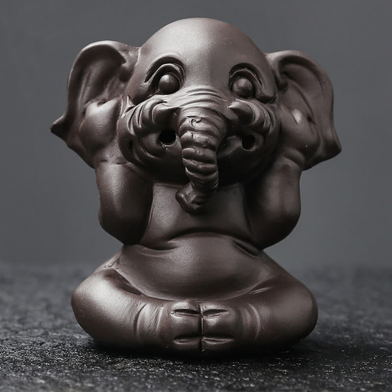 Buddha Stones Cute Elephant Purple Clay Backflow Smoke Fountain Peace Healing Incense Burner Decoration - image 21