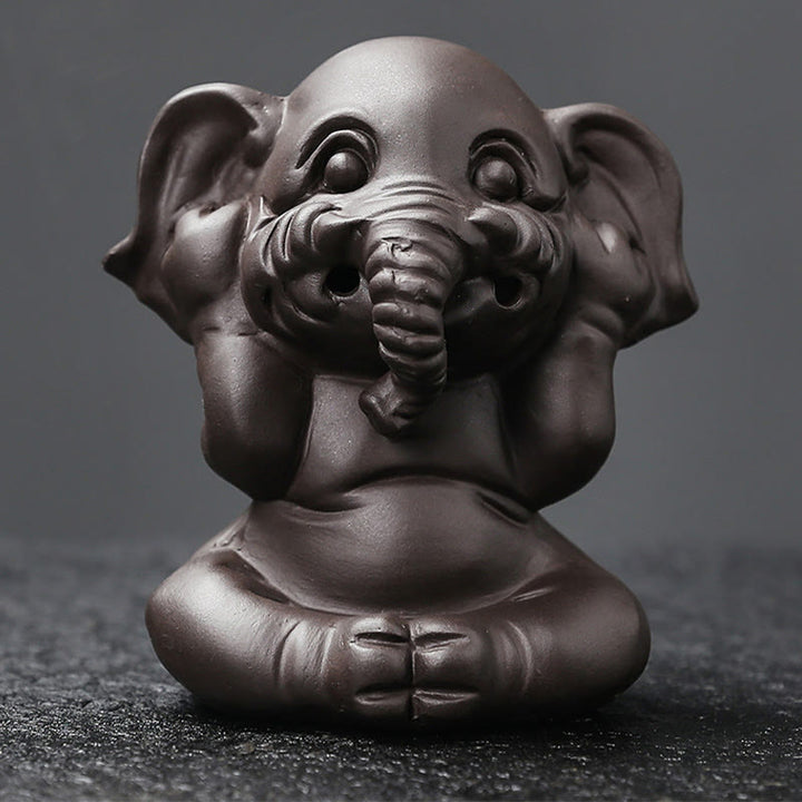 Buddha Stones Cute Elephant Purple Clay Backflow Smoke Fountain Peace Healing Incense Burner Decoration - image 21