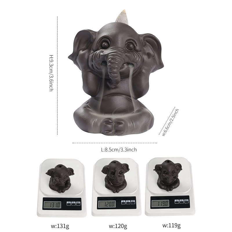 Buddha Stones Cute Elephant Purple Clay Backflow Smoke Fountain Peace Healing Incense Burner Decoration - image 5