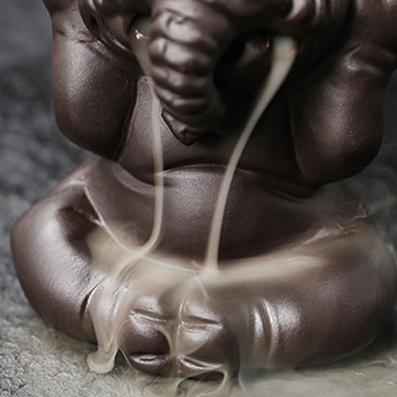 Buddha Stones Cute Elephant Purple Clay Backflow Smoke Fountain Peace Healing Incense Burner Decoration - image 24