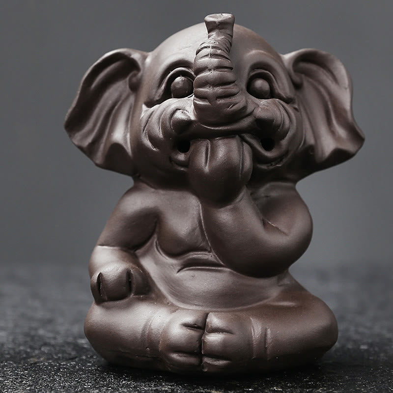 Buddha Stones Cute Elephant Purple Clay Backflow Smoke Fountain Peace Healing Incense Burner Decoration - image 30