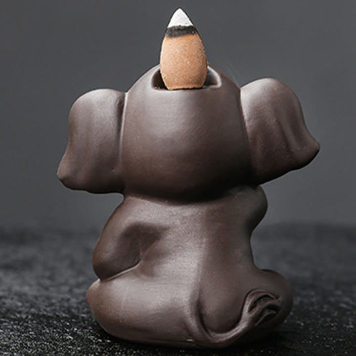 Buddha Stones Cute Elephant Purple Clay Backflow Smoke Fountain Peace Healing Incense Burner Decoration - image 9