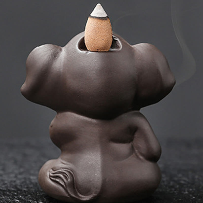 Buddha Stones Cute Elephant Purple Clay Backflow Smoke Fountain Peace Healing Incense Burner Decoration - image 29
