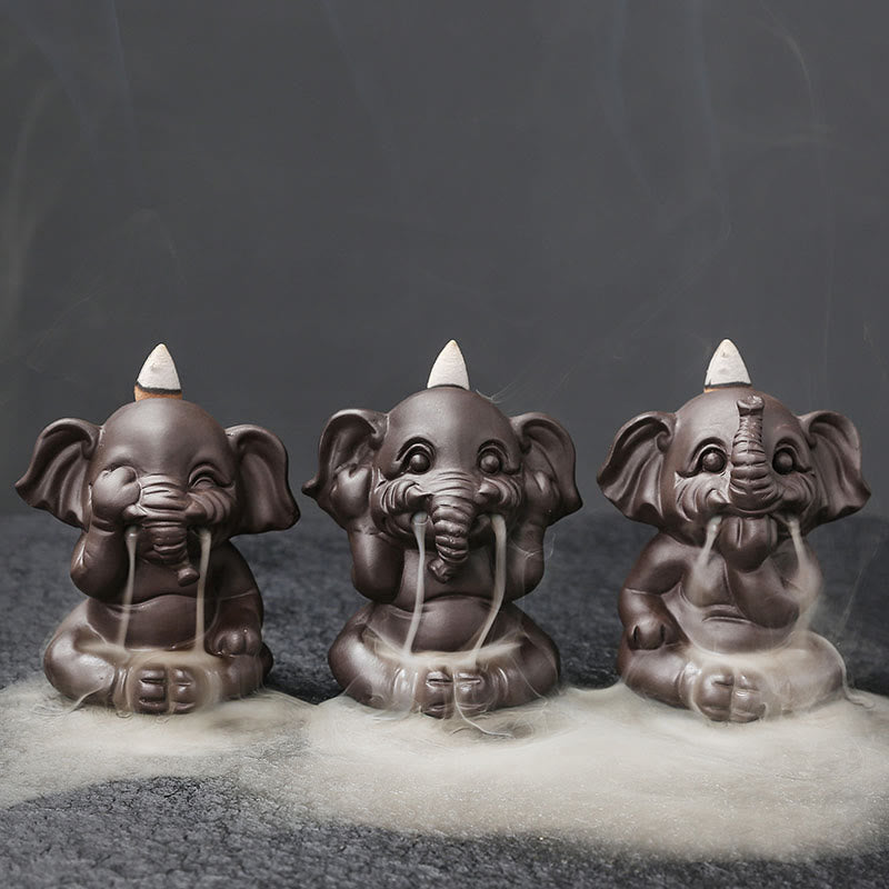 Buddha Stones Cute Elephant Purple Clay Backflow Smoke Fountain Peace Healing Incense Burner Decoration - image 3