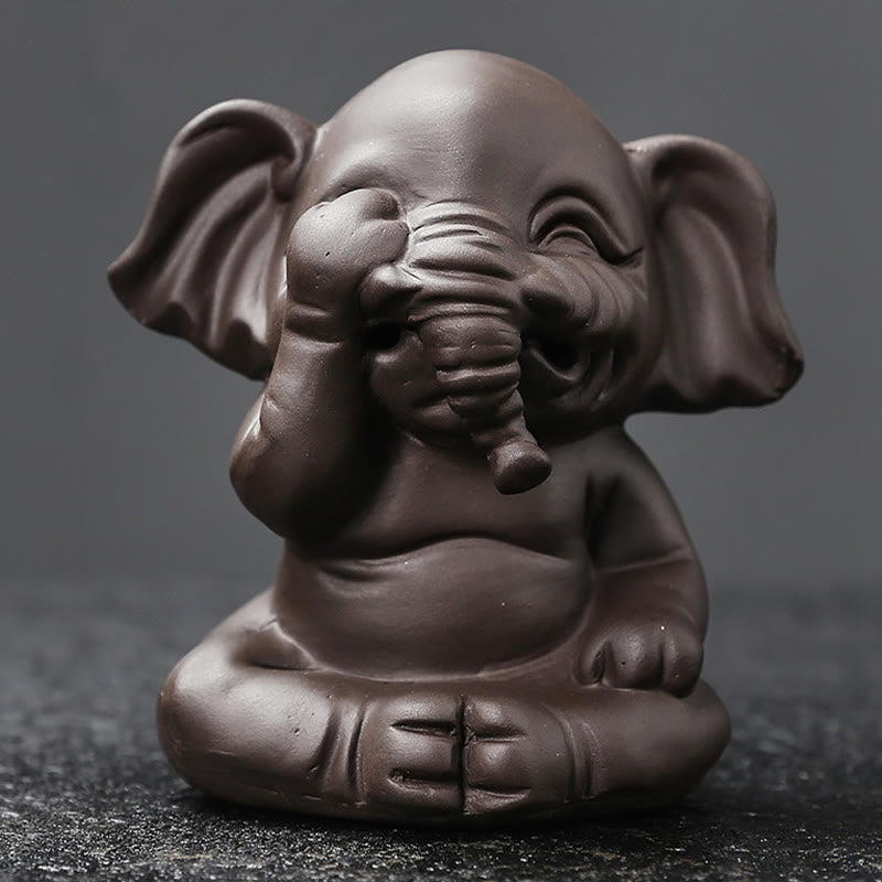 Buddha Stones Cute Elephant Purple Clay Backflow Smoke Fountain Peace Healing Incense Burner Decoration - image 10