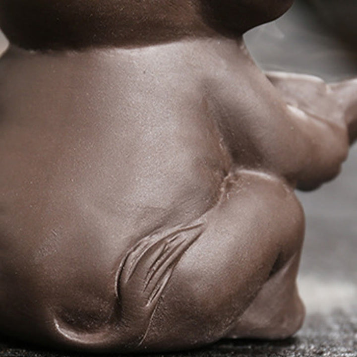 Buddha Stones Little Elephant Holding Leaf Purple Clay Backflow Smoke Fountain Healing Incense Burner Decoration - image 14