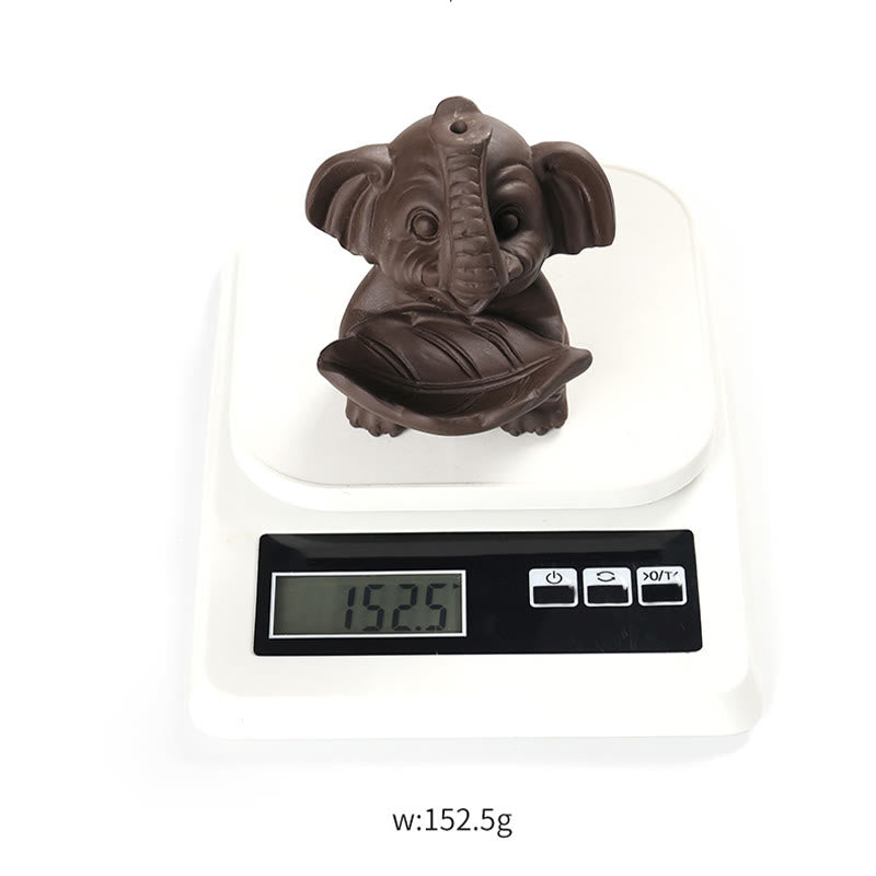 Buddha Stones Little Elephant Holding Leaf Purple Clay Backflow Smoke Fountain Healing Incense Burner Decoration - image 17