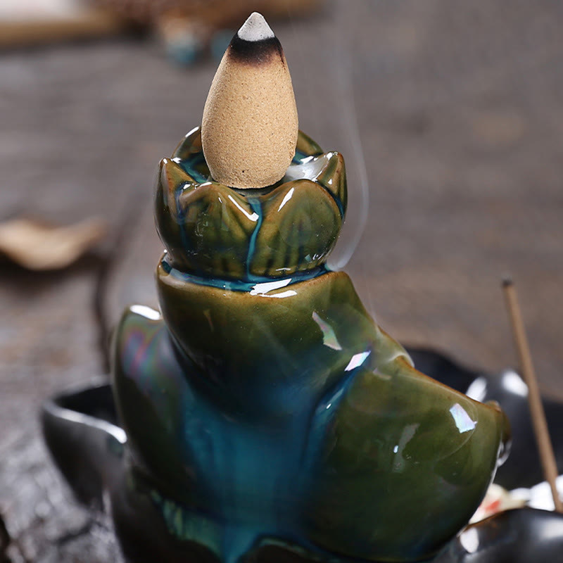 Buddha Stones Lotus Leaf Koi Fish Ceramic Backflow Smoke Fountain Peace Incense Burner Decoration - image 9