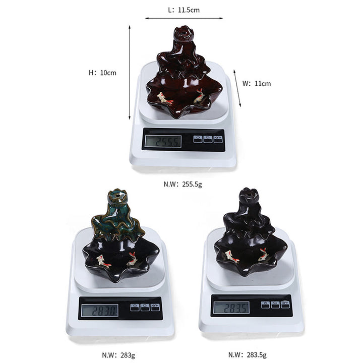 Buddha Stones Lotus Leaf Koi Fish Ceramic Backflow Smoke Fountain Peace Incense Burner Decoration - image 19