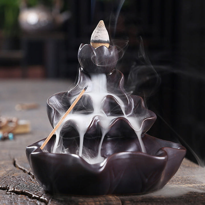 Buddha Stones Lotus Leaf Koi Fish Ceramic Backflow Smoke Fountain Peace Incense Burner Decoration - image 13