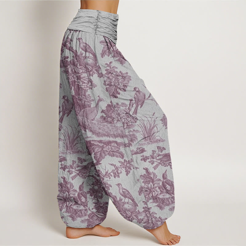 Buddha Stones Birds Trees Branches Pattern Women's Elastic Waist Harem Pants - image 10
