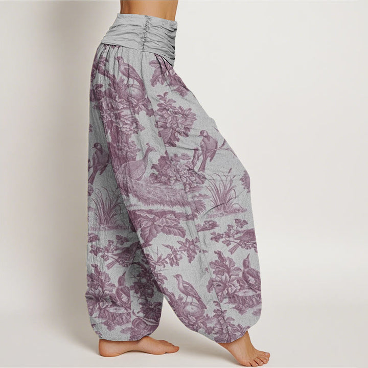 Buddha Stones Birds Trees Branches Pattern Women's Elastic Waist Harem Pants - image 10
