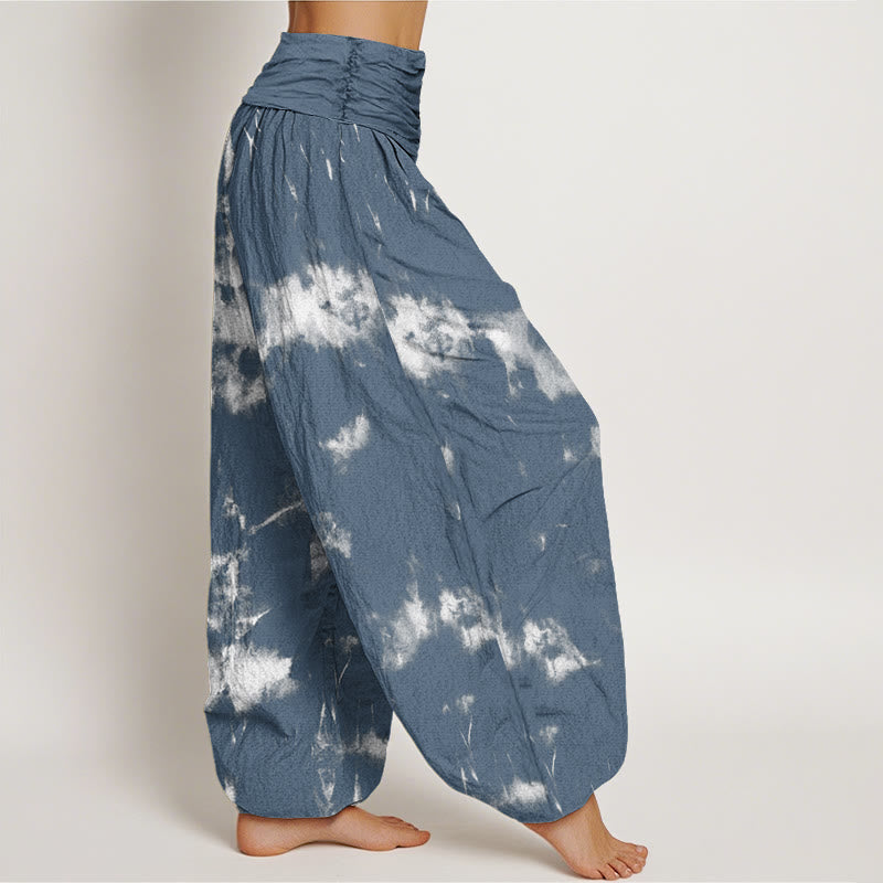Buddha Stones White Lines Spots Tie-Dye Pattern Women's Elastic Waist Harem Pants - image 6
