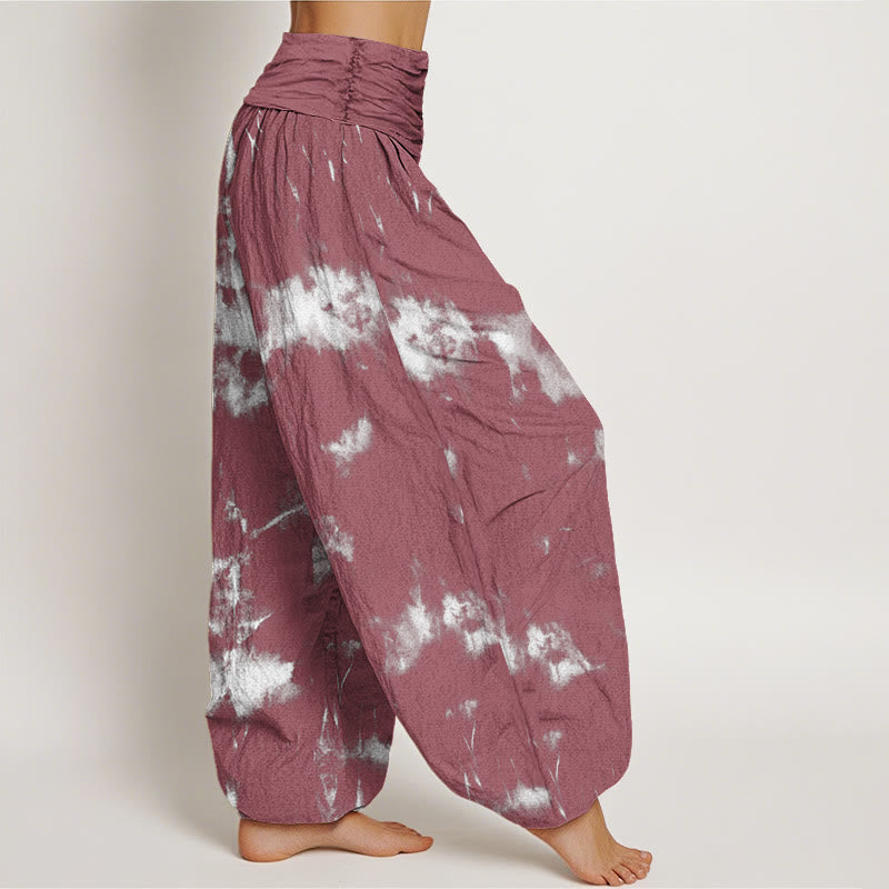 Buddha Stones White Lines Spots Tie-Dye Pattern Women's Elastic Waist Harem Pants - image 9