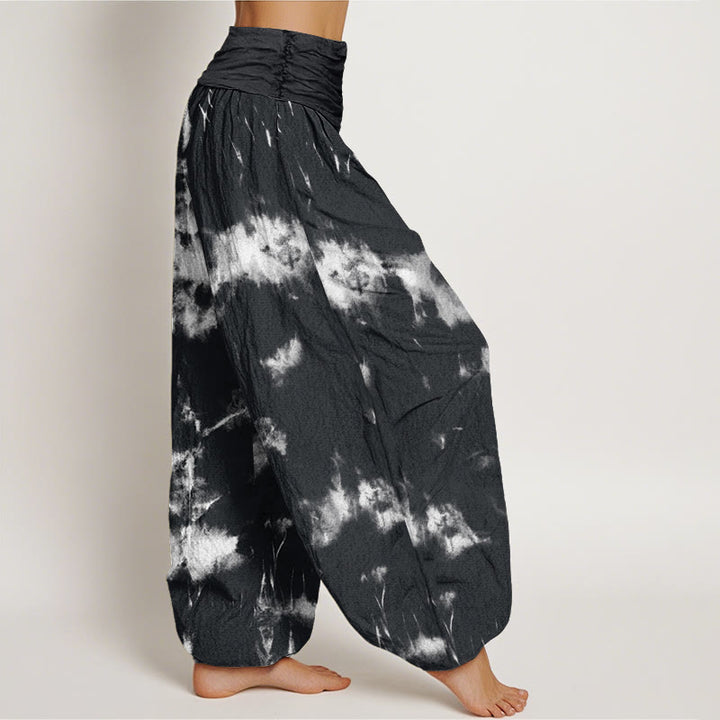 Buddha Stones White Lines Spots Tie-Dye Pattern Women's Elastic Waist Harem Pants - image 2