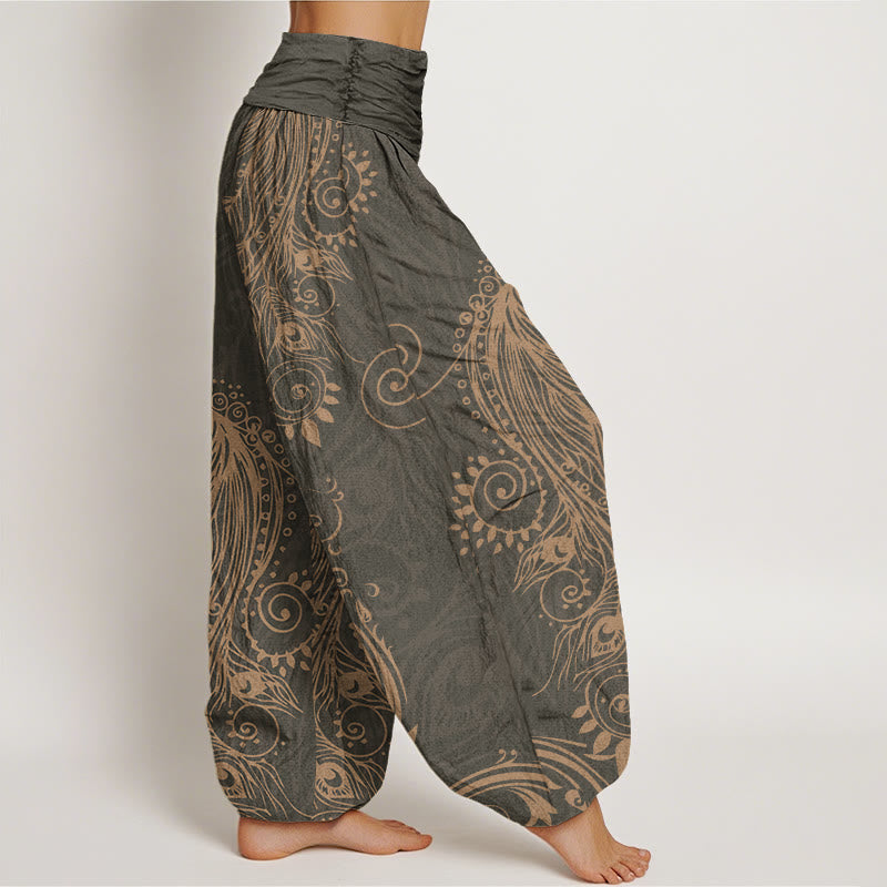 Buddha Stones Casual Peacock Design Women's Elastic Waist Harem Pants - image 3