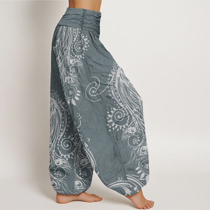 Buddha Stones Casual Peacock Design Women's Elastic Waist Harem Pants - image 7