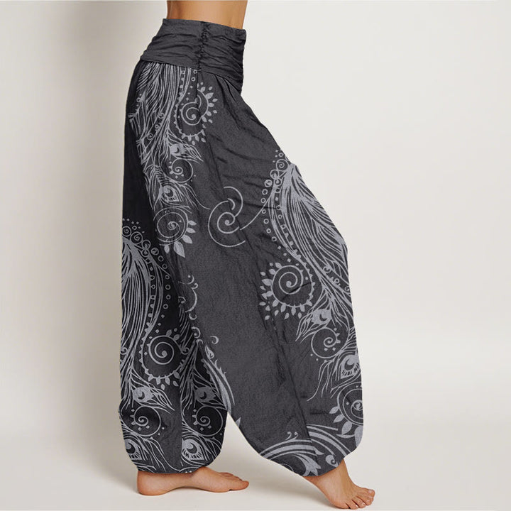 Buddha Stones Casual Peacock Design Women's Elastic Waist Harem Pants - image 10